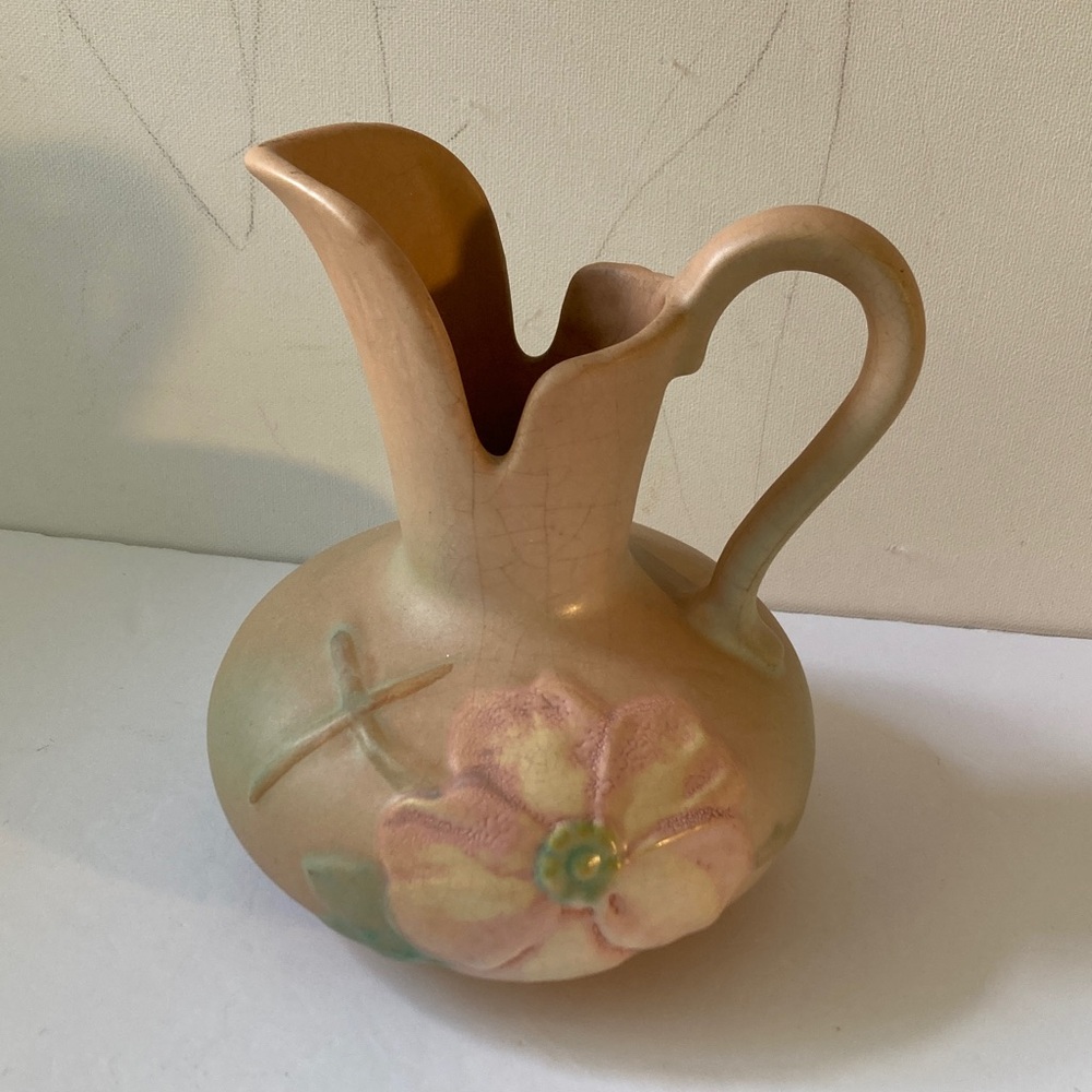 Weller Vintage Floral Ceramic Pitcher 7in wild rose
